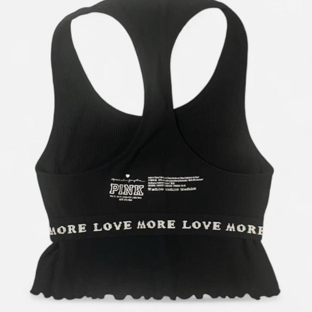 🤍 PINK Victoria's Secret Cropped Tank Top~Women’s Sz XS/S~Black~Ribbed~Racerback - Picture 5 of 7